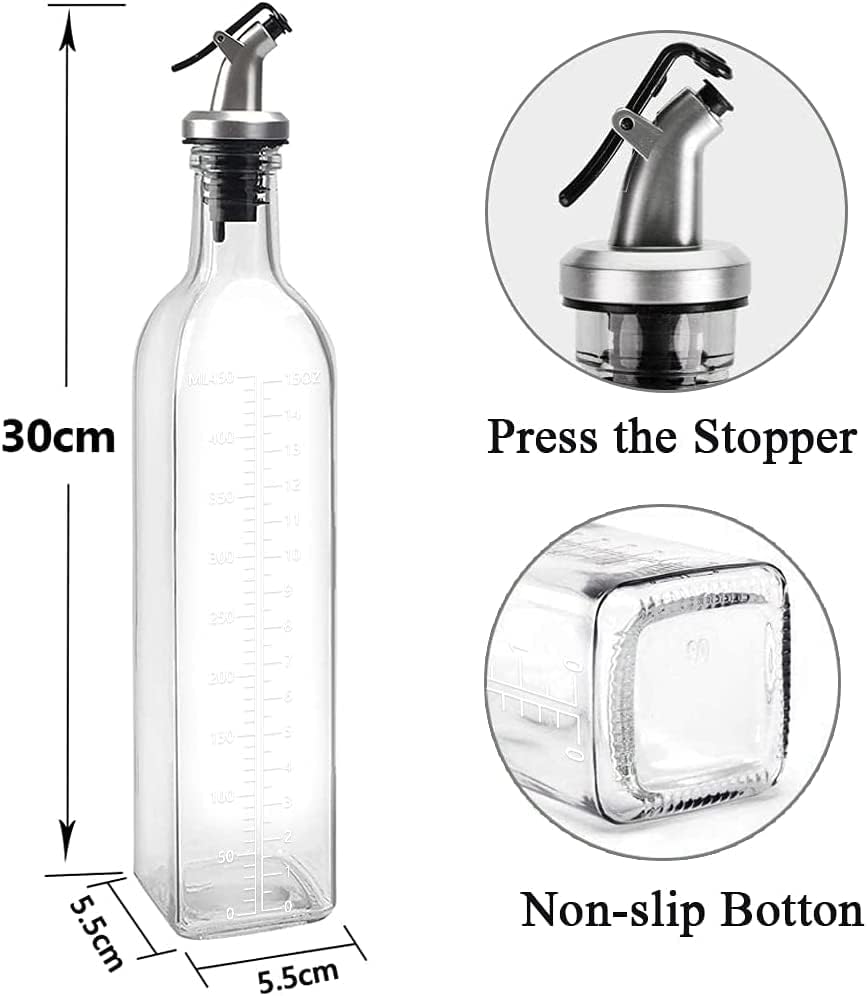 Bottle for Oil, Kitchen Supplies Leak Proof Tall Glass Dispenser - 500ml