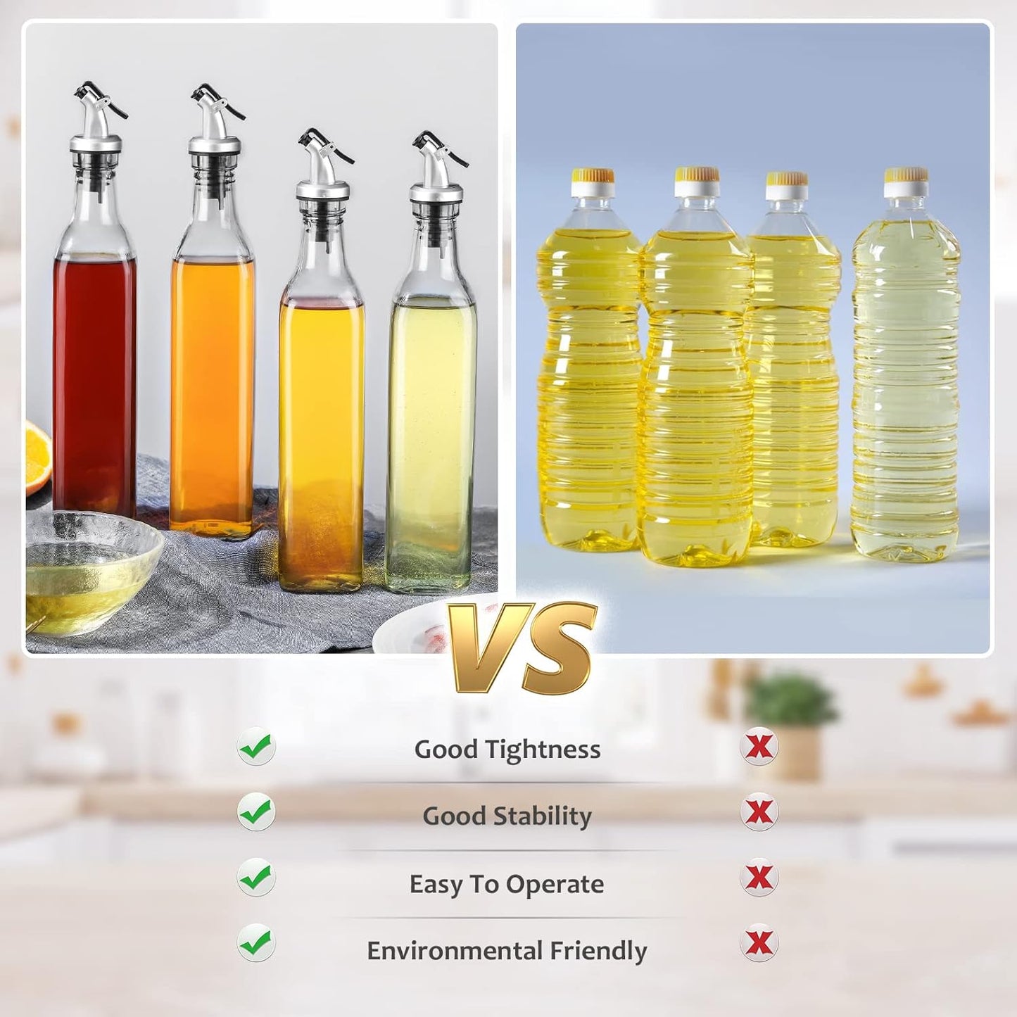Bottle for Oil, Kitchen Supplies Leak Proof Tall Glass Dispenser - 500ml