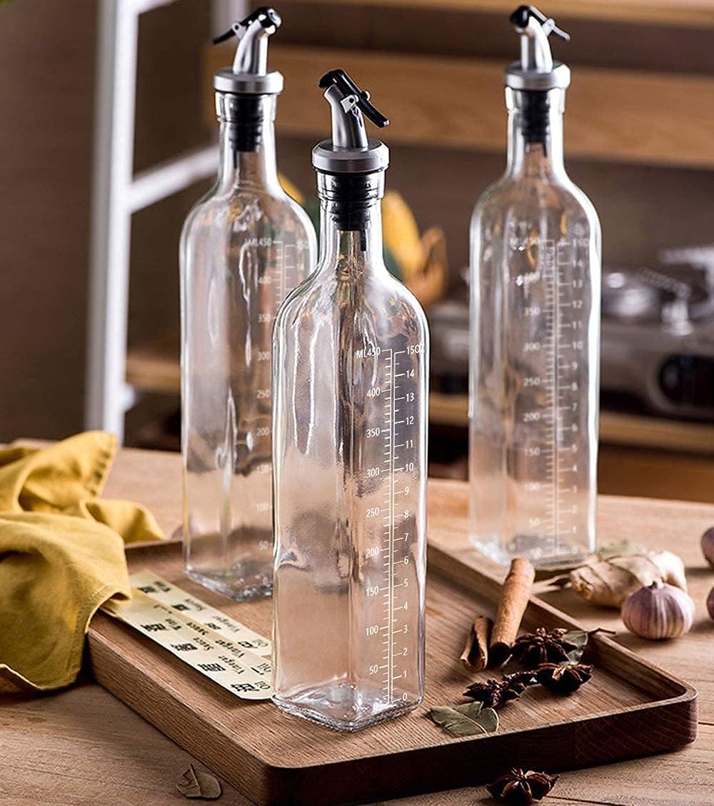 Bottle for Oil, Kitchen Supplies Leak Proof Tall Glass Dispenser - 500ml