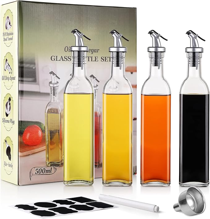 Bottle for Oil, Kitchen Supplies Leak Proof Tall Glass Dispenser - 500ml