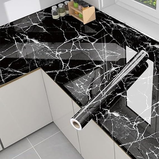 (Pack of 2) Self Adhesive Black Marble Sheet for Kitchen - Waterproof Anti Oil & Heat Resistant Wallpaper Sheet (2 Feet x 6.5 feet)