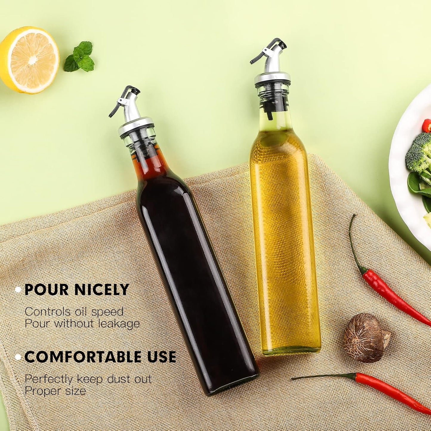Bottle for Oil, Kitchen Supplies Leak Proof Tall Glass Dispenser - 500ml
